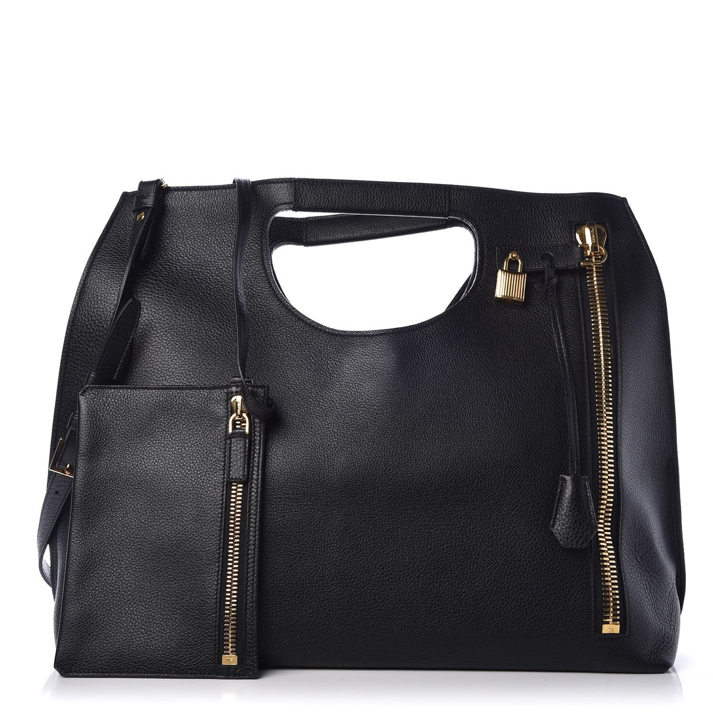 Ramskin Large Alix Padlock Zip Shoulder Bag Black
