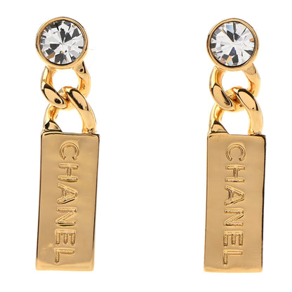 Chanel Crystal Tag Drop Earrings Gold 1 of 4
