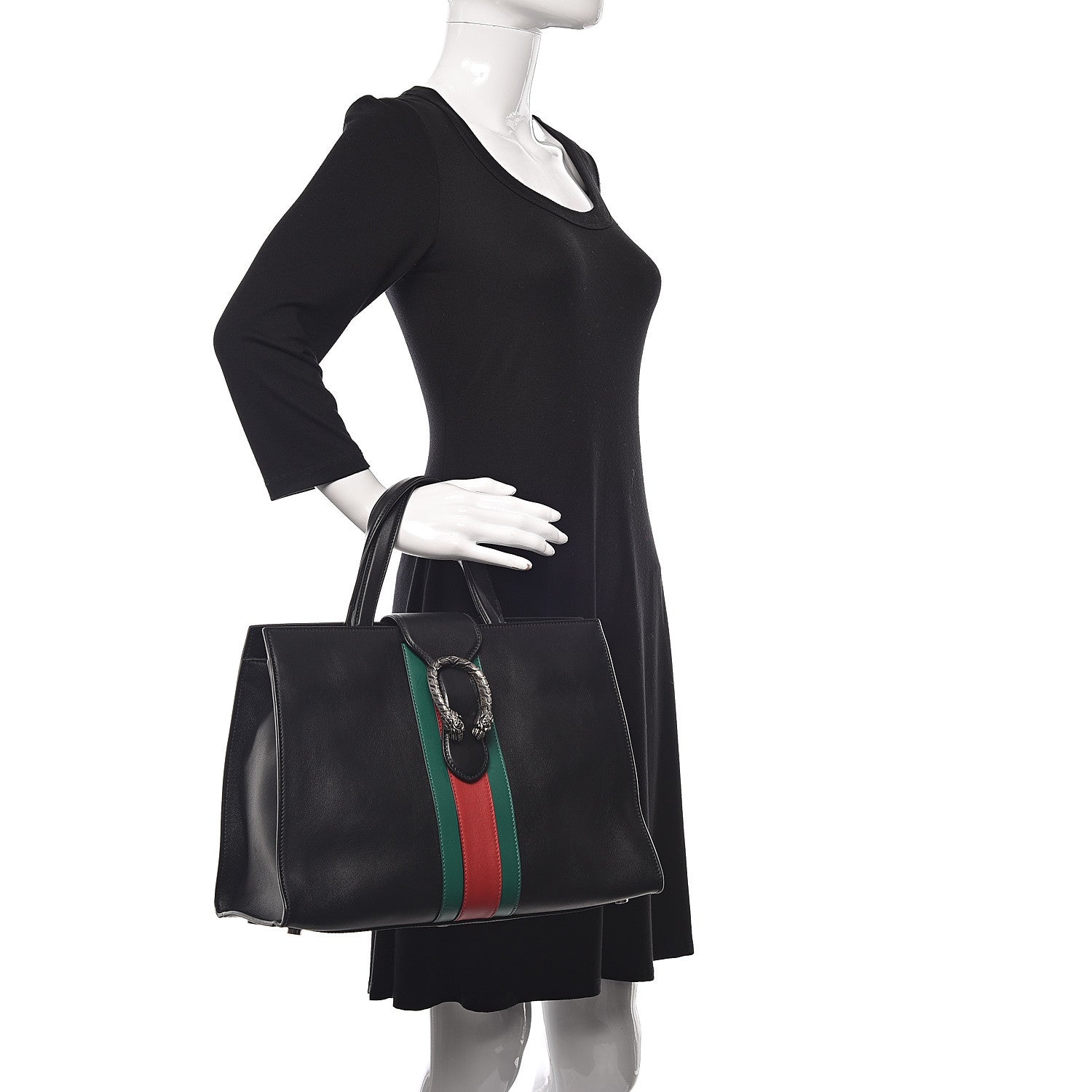 Gucci Calfskin Web Stripe Large Dionysus Tote Bag Black 3 of 11