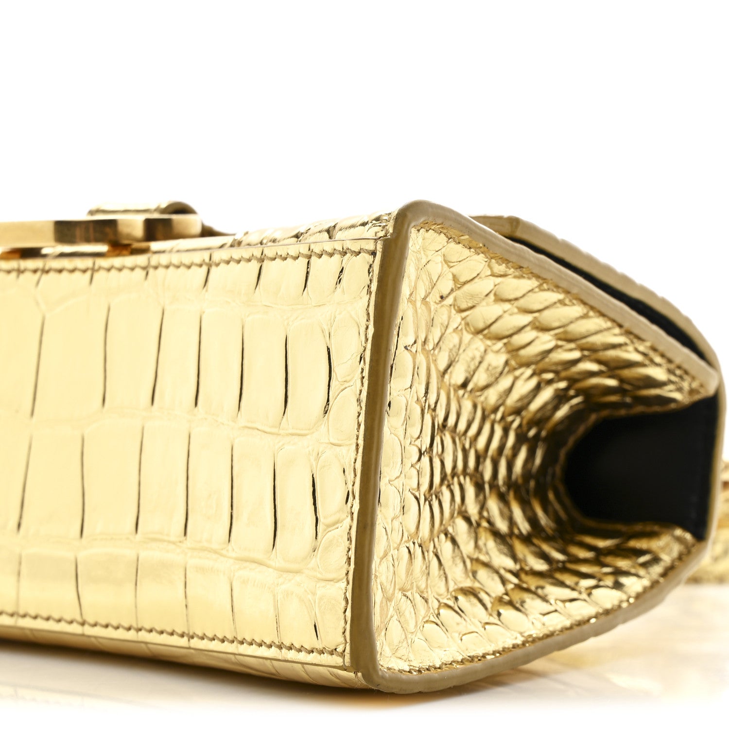 Balenciaga Metallic Calfskin Crocodile Embossed Hourglass Top Handle Bag XS Gold 10 of 12