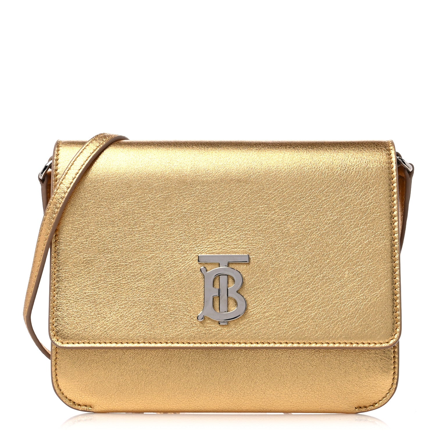 Burberry Metallic Calfskin Monogram TB Flat Crossbody Bag Gold 1 of 10