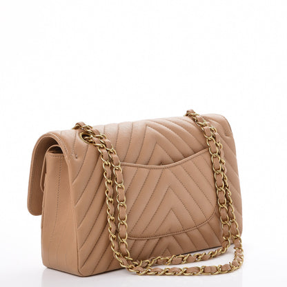 Chanel Calfskin Chevron Quilted Medium Double Flap Beige 4 of 8
