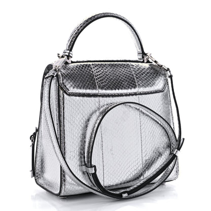 Salvatore Ferragamo Metallic Snakeskin Medium Boxyz Silver 2 of 8