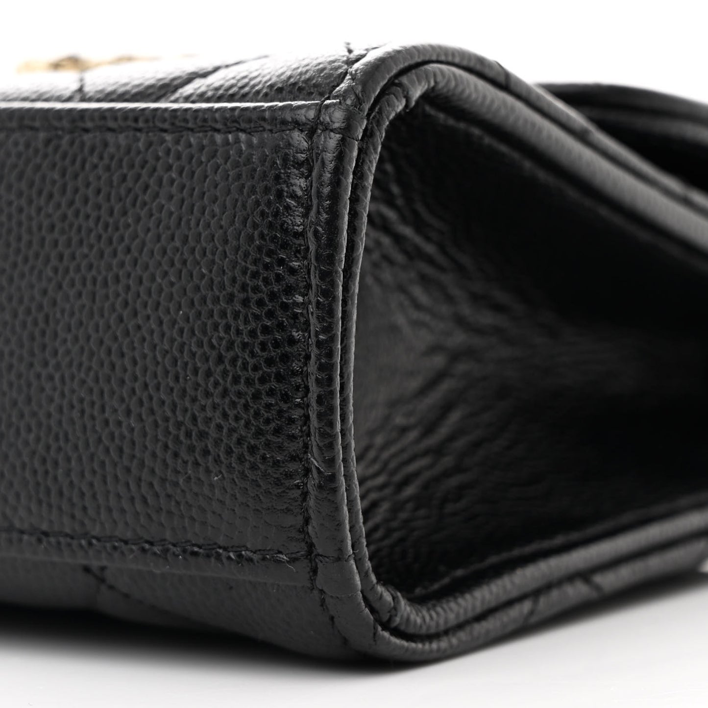 Caviar Quilted Double Chain Top Handle Flap With Chain Black