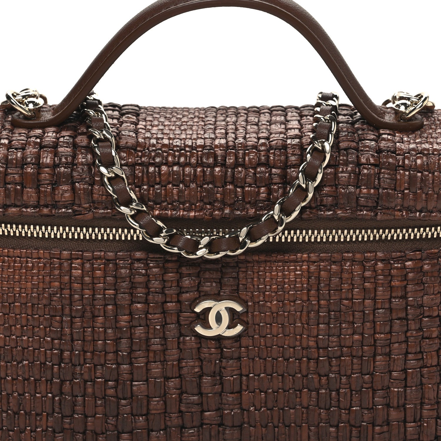 Chanel Braided Raffia Quilted Top Handle Slim Vanity With Chain Brown 8 of 11