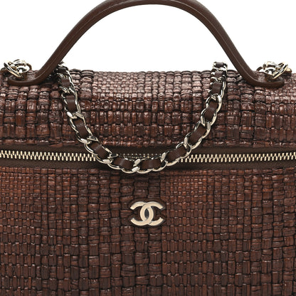 Chanel Braided Raffia Quilted Top Handle Slim Vanity With Chain Brown 8 of 11