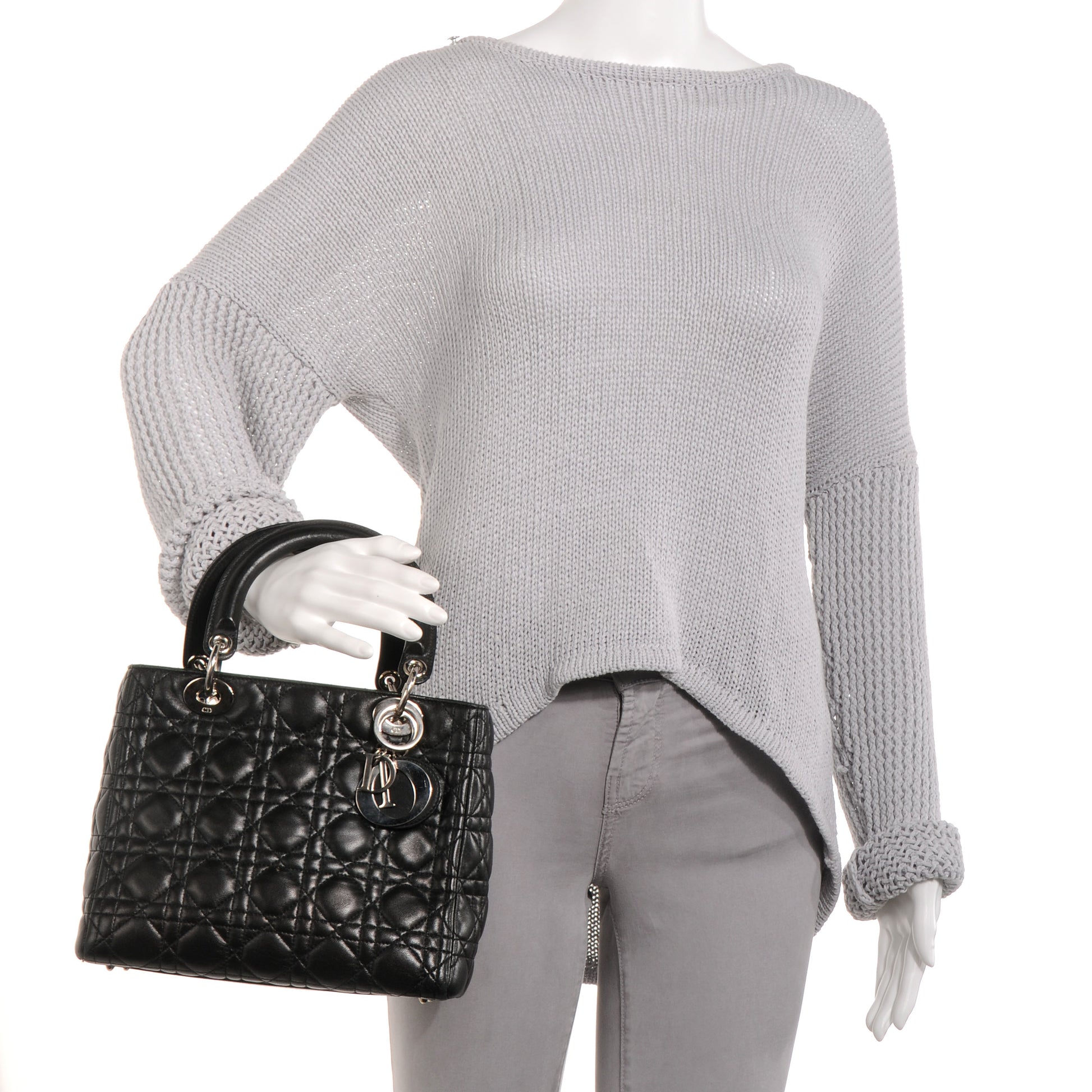 Christian Dior Lambskin Cannage Medium Lady Dior Black 2 of 8