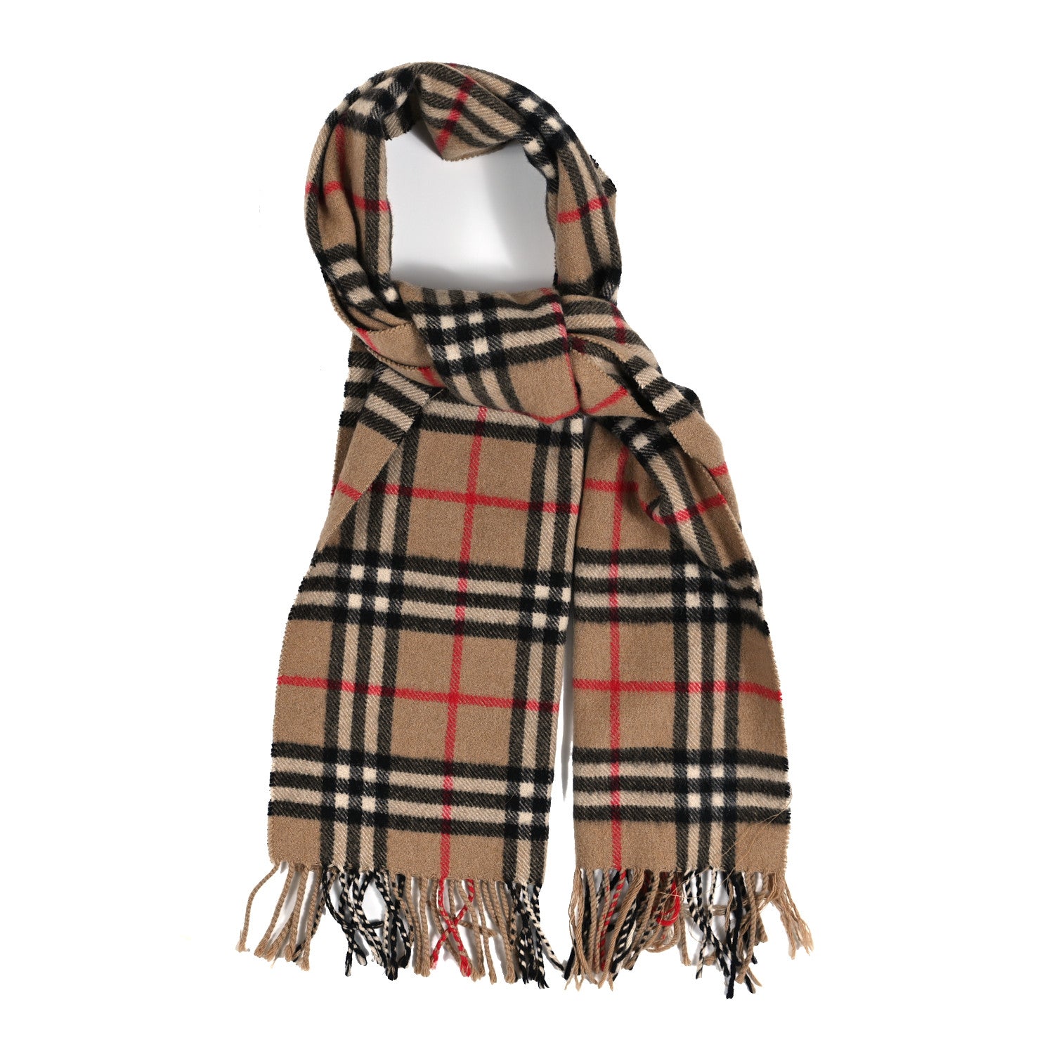Burberry Lambswool Check Fringe Scarf Camel 1 of 4