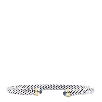David Yurman Sterling Silver 14K Yellow Gold Blue Topaz 5mm Cable Classics Petite Color Bracelet 1 of 5