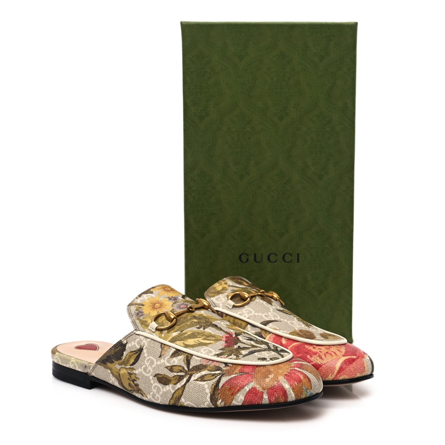 Gucci GG Supreme Monogram Malaga Kid Water Flora Womens Princetown Slippers 38.5 Beige White Multicolor Mystic White 11 of 11