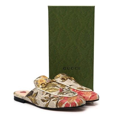 Gucci GG Supreme Monogram Malaga Kid Water Flora Womens Princetown Slippers 38.5 Beige White Multicolor Mystic White 11 of 11