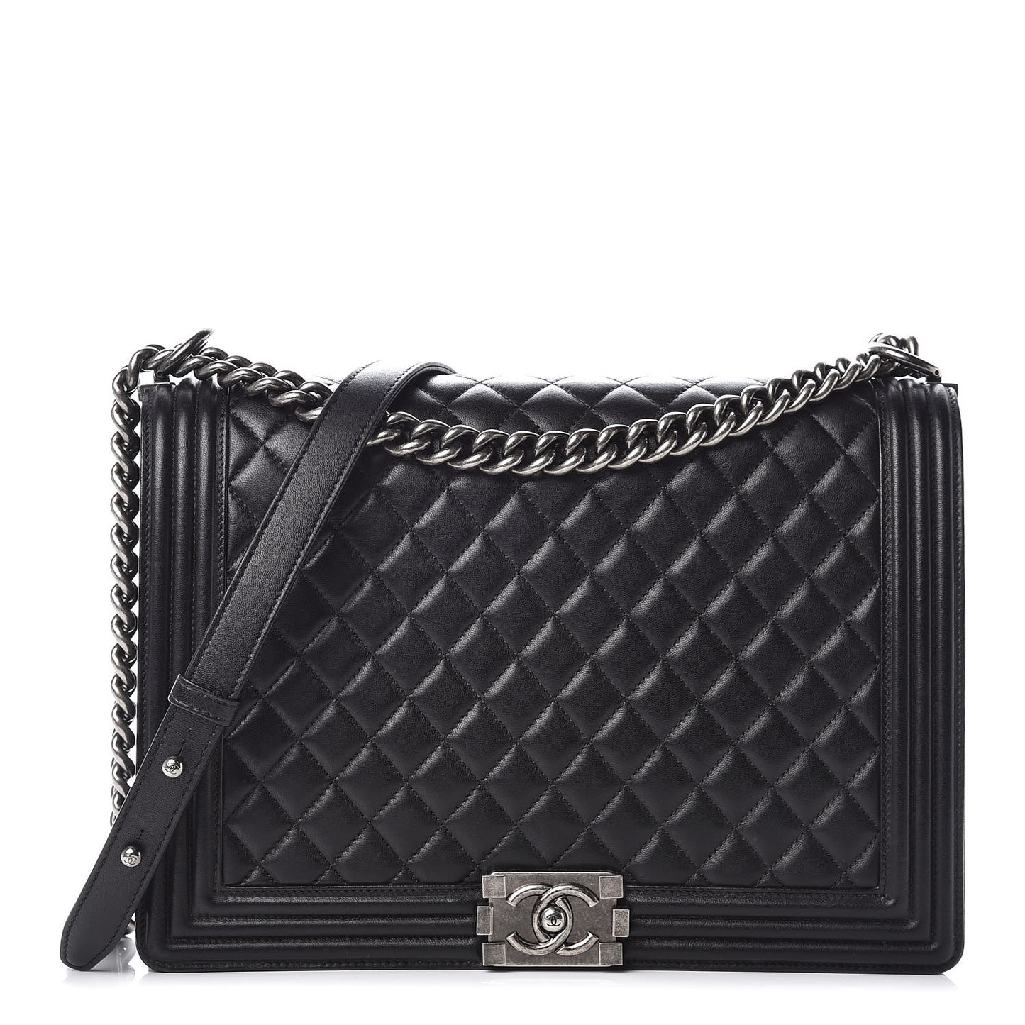 Lambskin Quilted Large Boy Flap Black