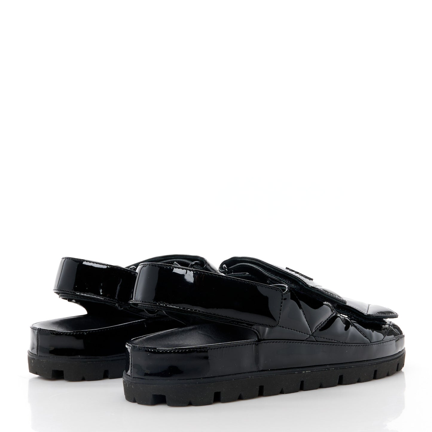 Patent Quilted Padded Slingback Sandals 40 Black