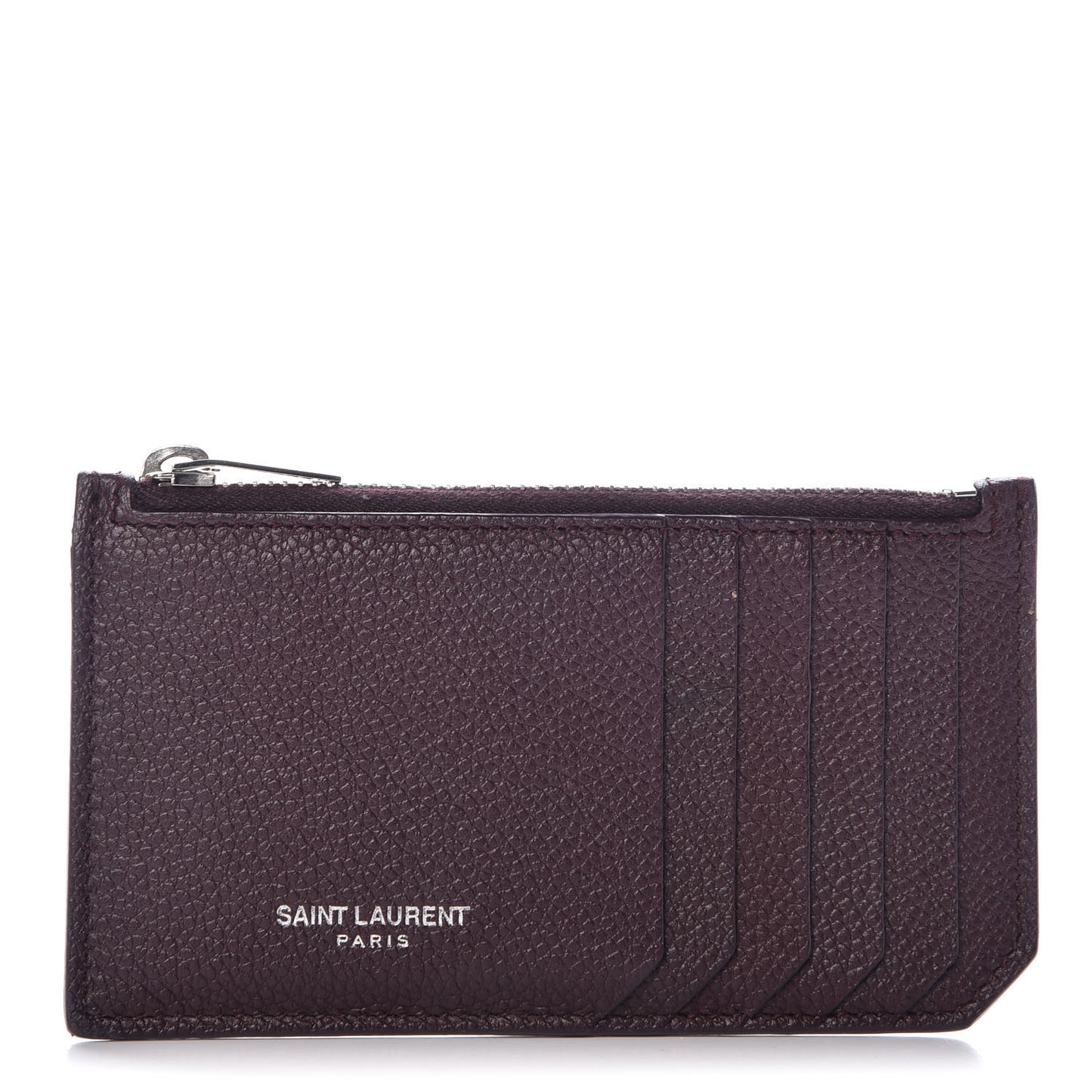 Grained Calfskin 5 Fragments Zip Pouch Card Holder Amaranto