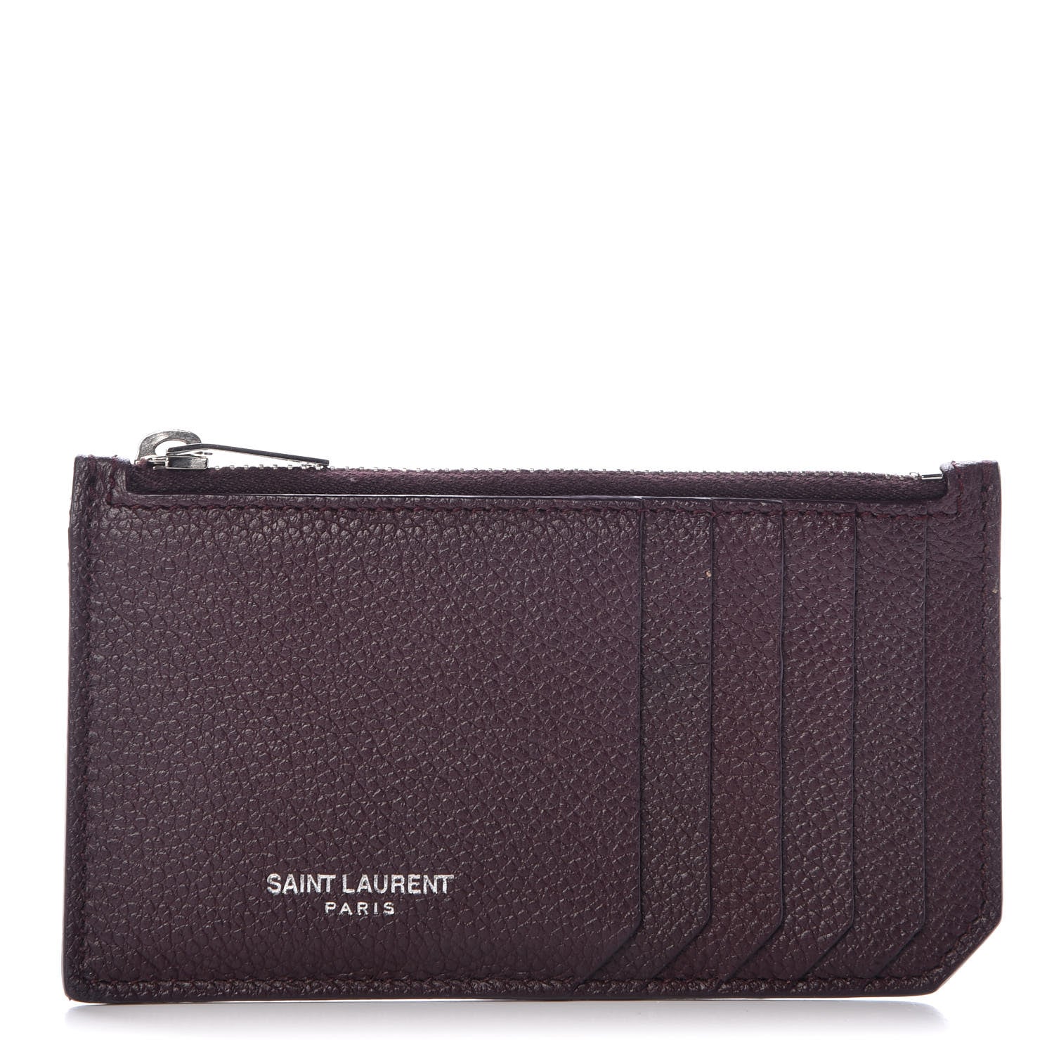Saint Laurent Grained Calfskin 5 Fragments Zip Pouch Card Holder Amaranto 1 of 9
