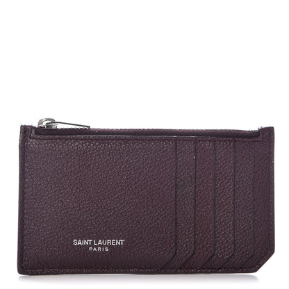 Saint Laurent Grained Calfskin 5 Fragments Zip Pouch Card Holder Amaranto 1 of 9