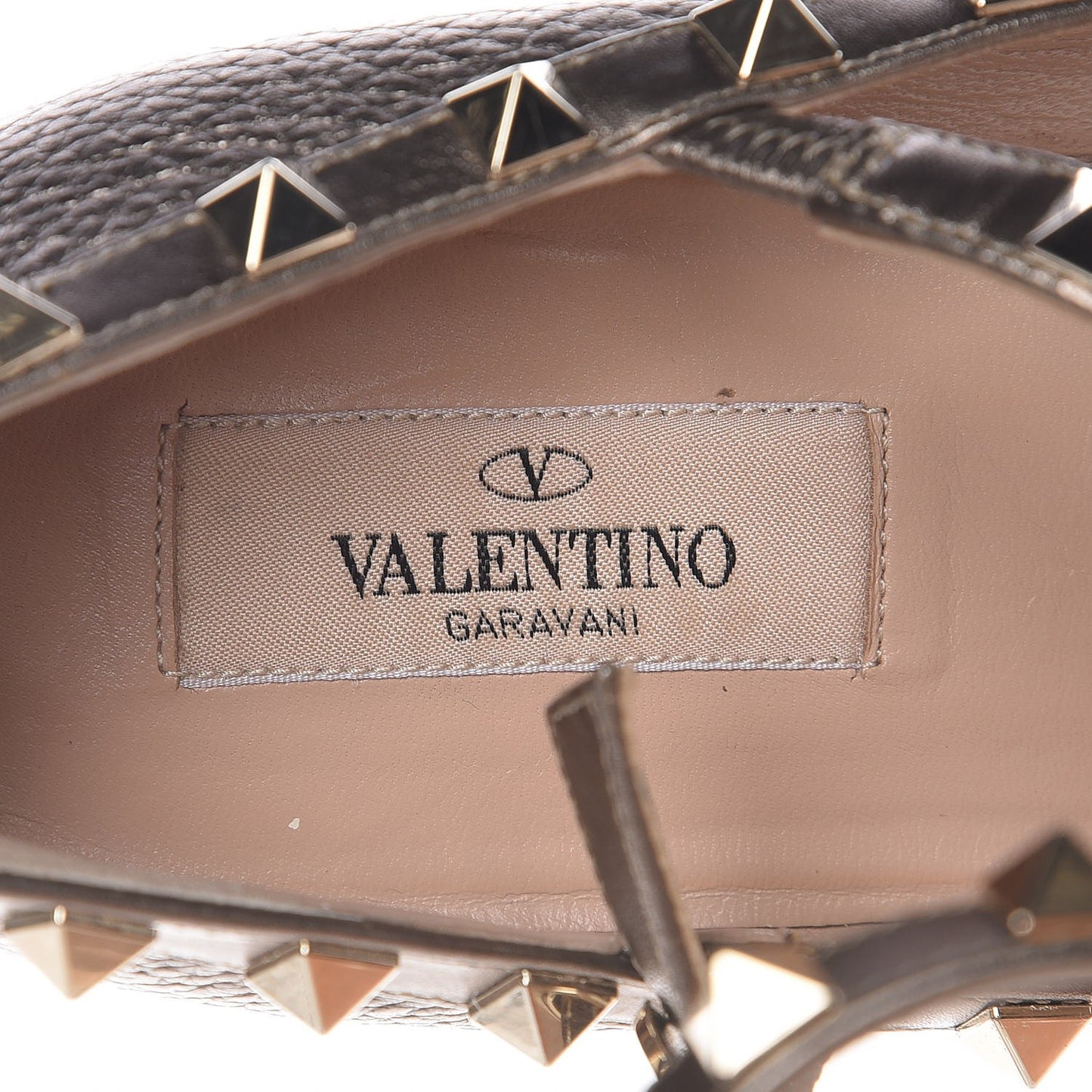 Metallic Pebbled Calfskin Rockstud Cage Ballerina Flats 37.5 Sasso