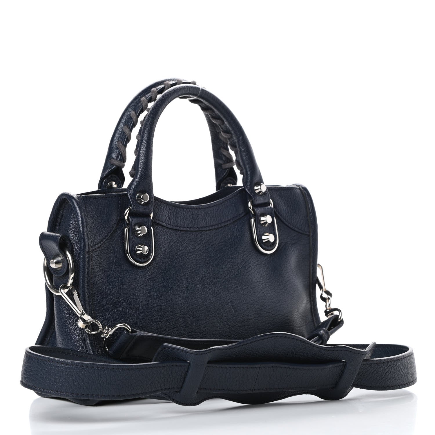 Balenciaga Chevre Silver Metallic Edge Hardware Mini City Bleu Nuit Dark Sea 3 of 13