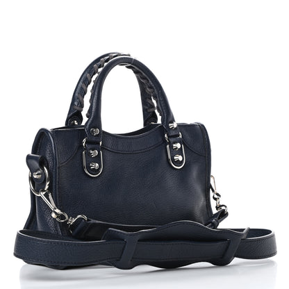 Balenciaga Chevre Silver Metallic Edge Hardware Mini City Bleu Nuit Dark Sea 3 of 13