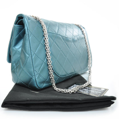 Chanel Leather 2.55 Reissue 227 Flap Metallic Turquoise 3 of 12