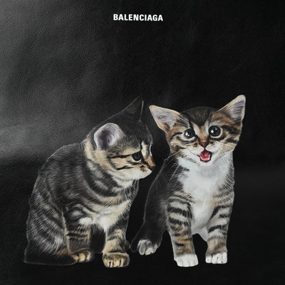 Balenciaga Calfskin Printed Kitten Plastic Bag Shopper S Black 8 of 10