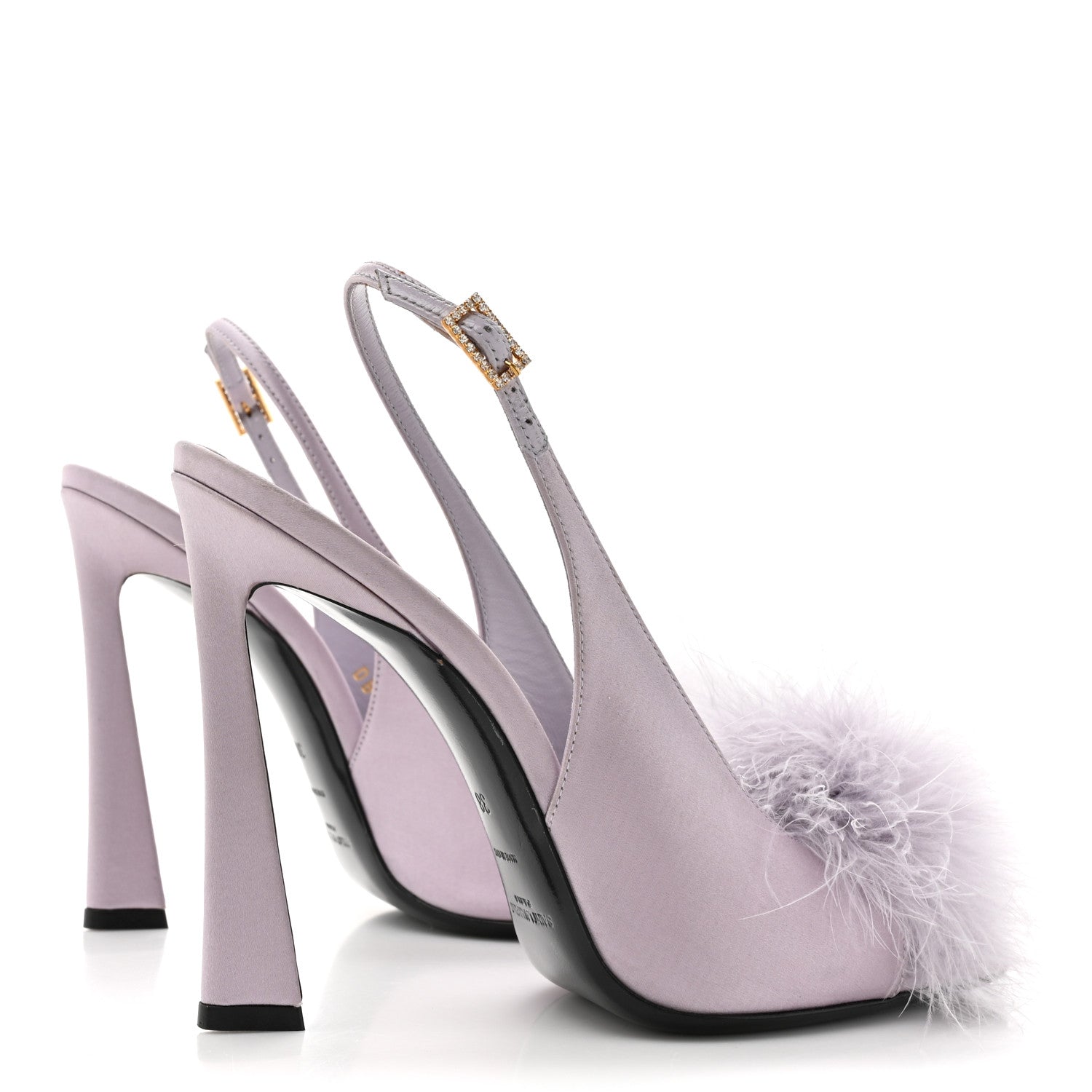 Saint Laurent Crepe Satin Blanco Feathered Sandals 38 Poly Grey 4 of 11