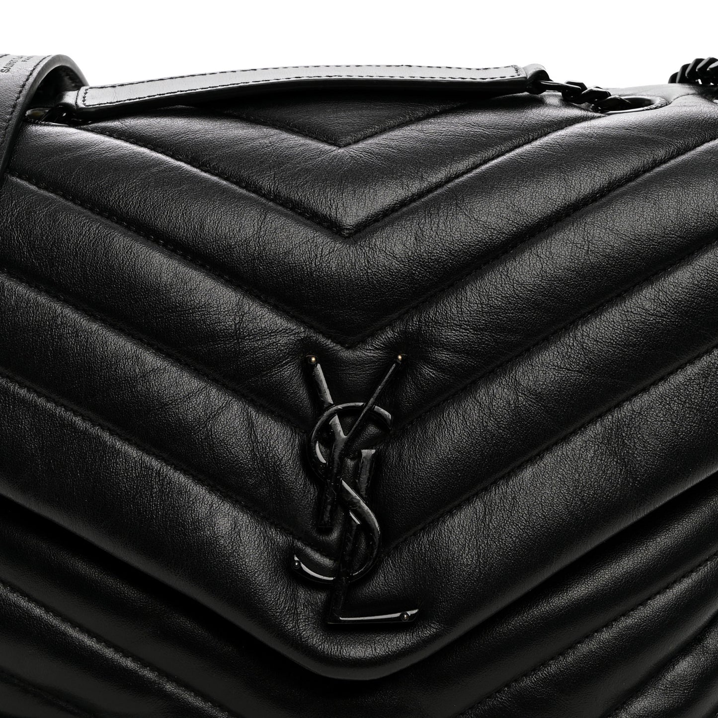 Calfskin Y Quilted Monogram Monochrome Medium Loulou Chain Satchel Black