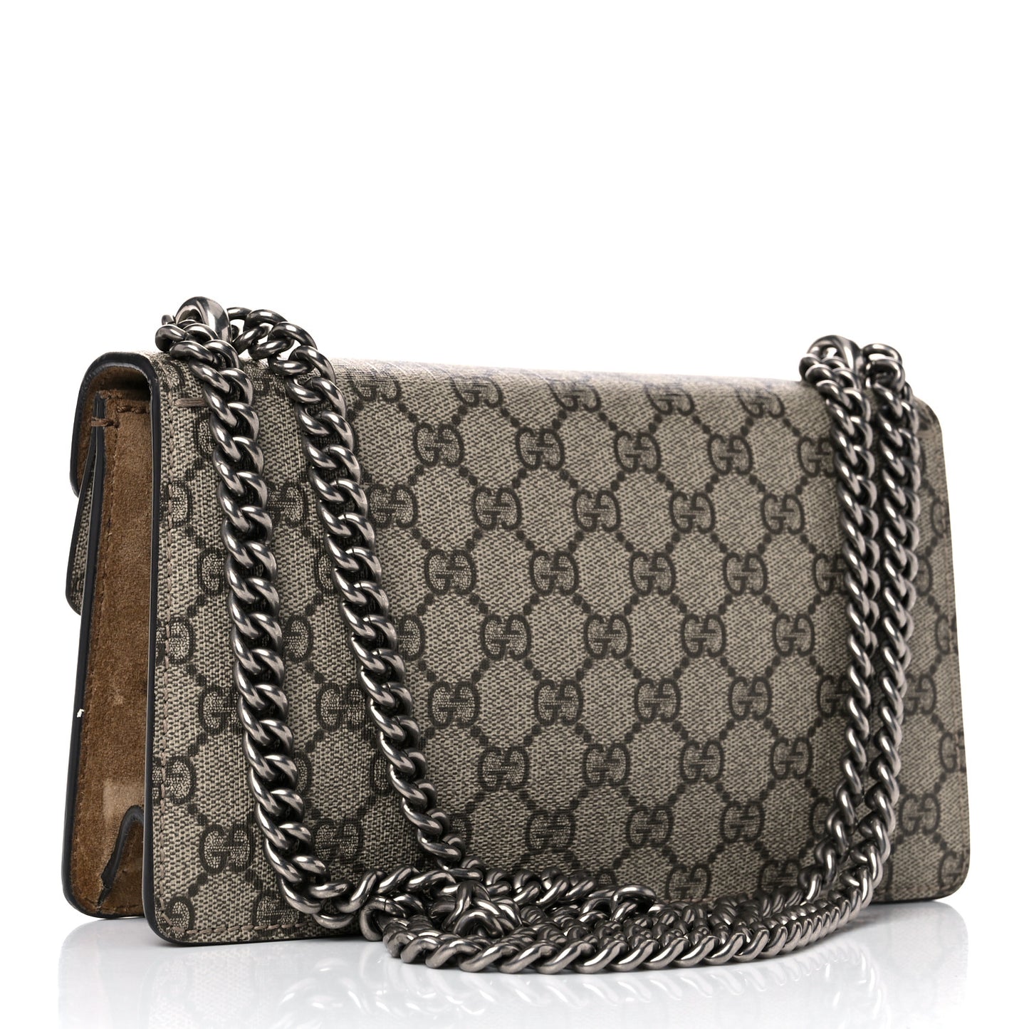 GG Supreme Monogram Suede Crystal Small Dionysus Shoulder Bag Beige Ebony Taupe