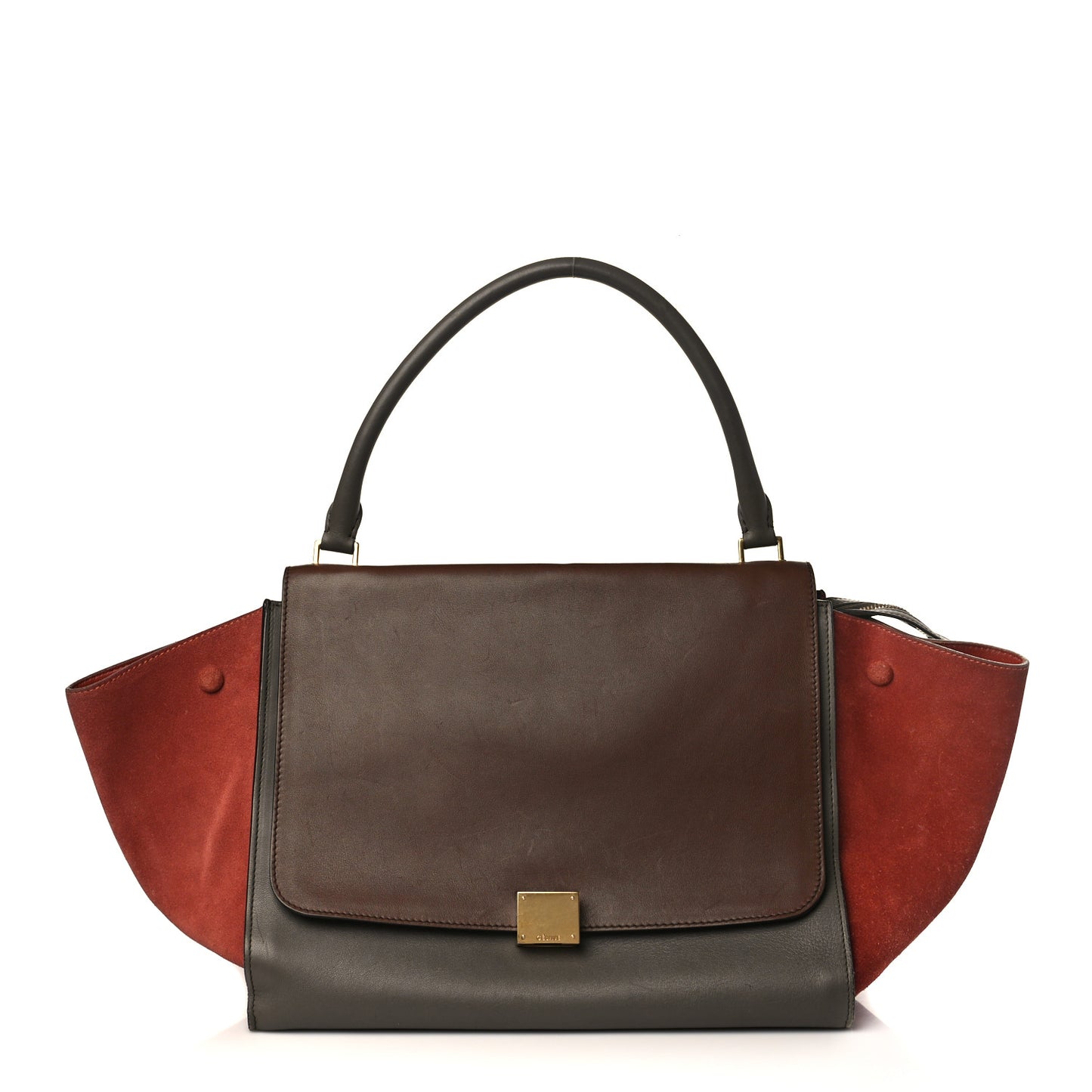 Calfskin Suede Large Tri-Color Trapeze Terracotta