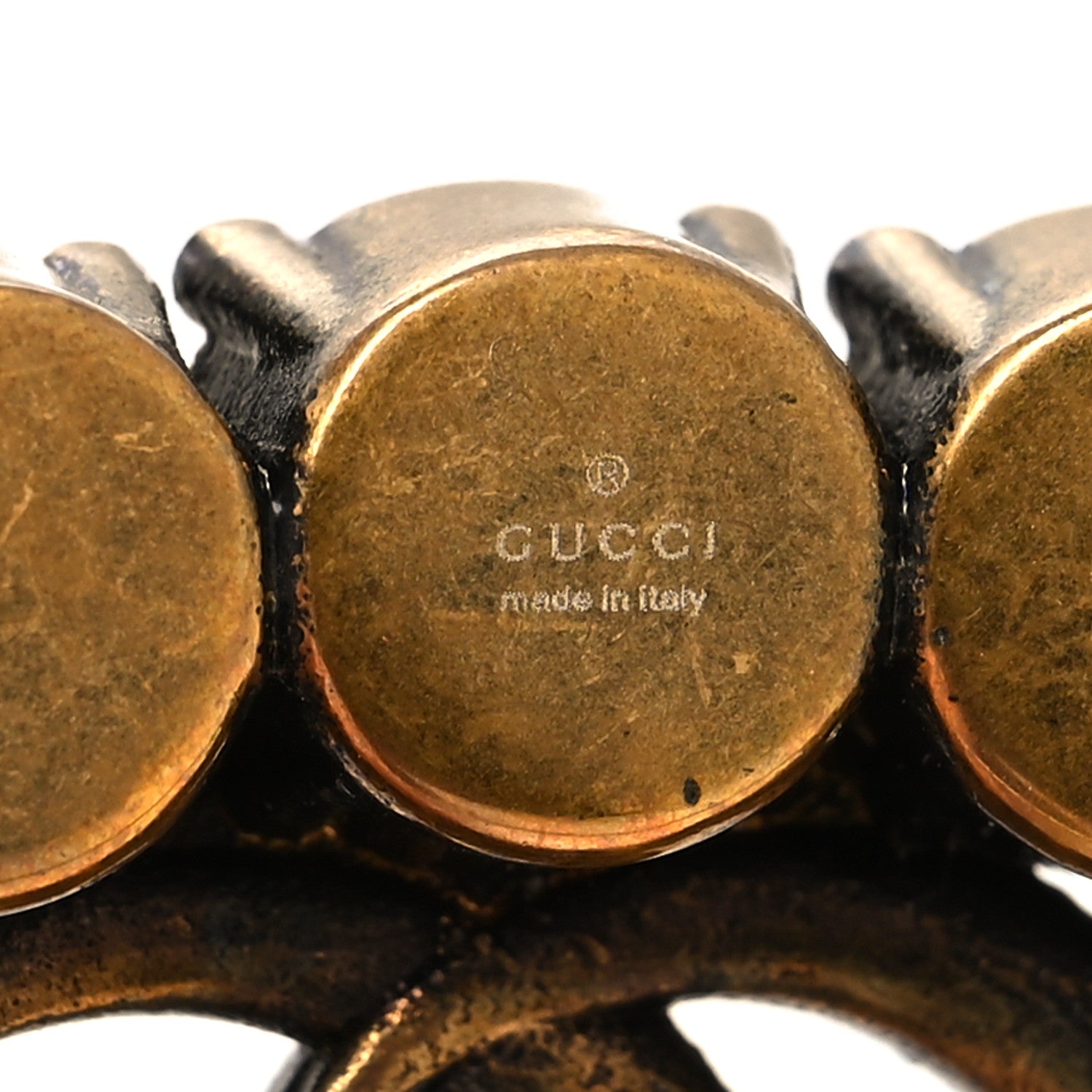 Gucci Metal Crystal Double G Brooch Aged Gold 4 of 4