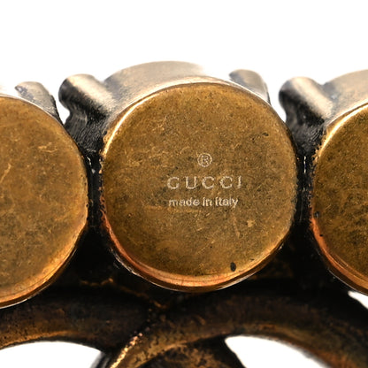 Gucci Metal Crystal Double G Brooch Aged Gold 4 of 4