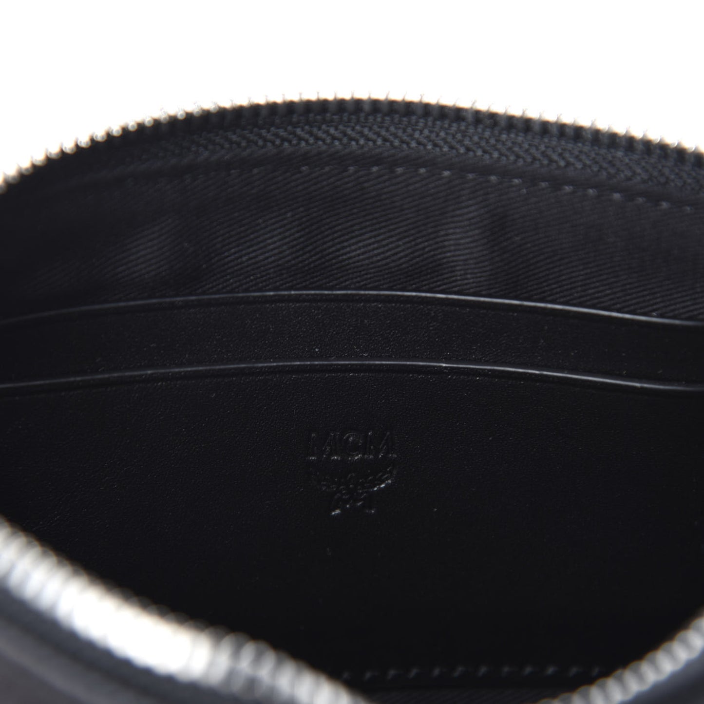 Calfskin Wristlet Logo Zip Pouch Black