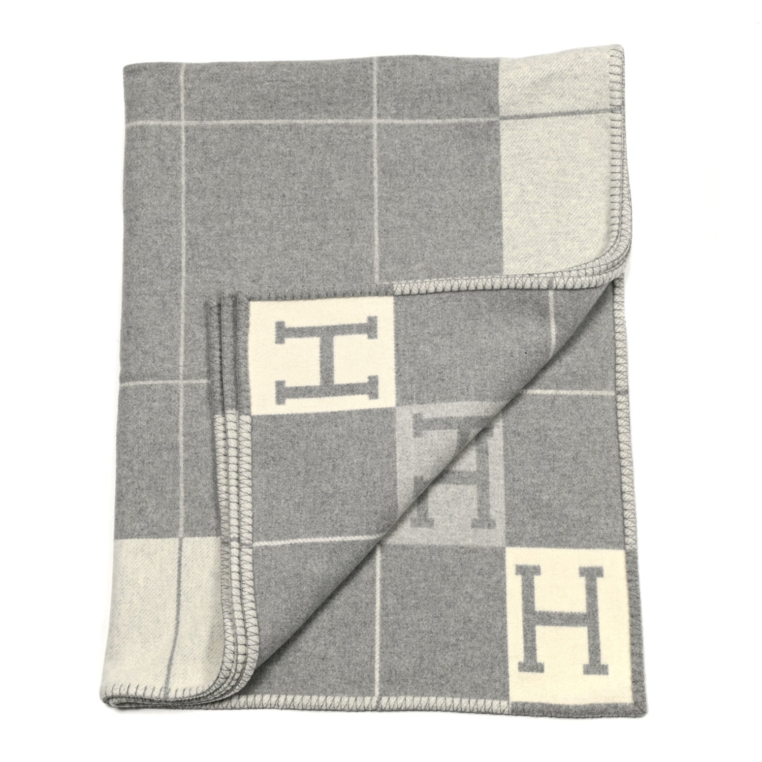 Hermes Wool Cashmere Avalon III Blanket Ecru Gris Clair 2 of 4