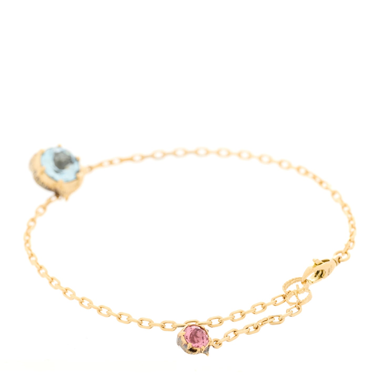 18K Yellow Gold Diamond Pink Tourmaline Aquamarine Le Marche des Merveilles Feline Bracelet