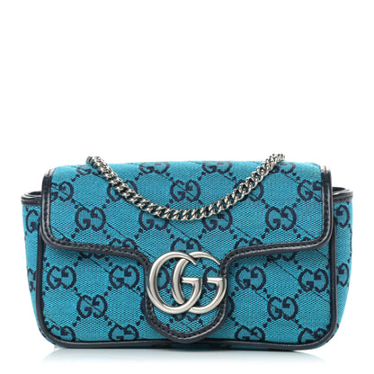 Gucci Monogram Multicolor Matelasse Diagonal Super Mini GG Marmont Shoulder Bag Light Blue 1 of 10
