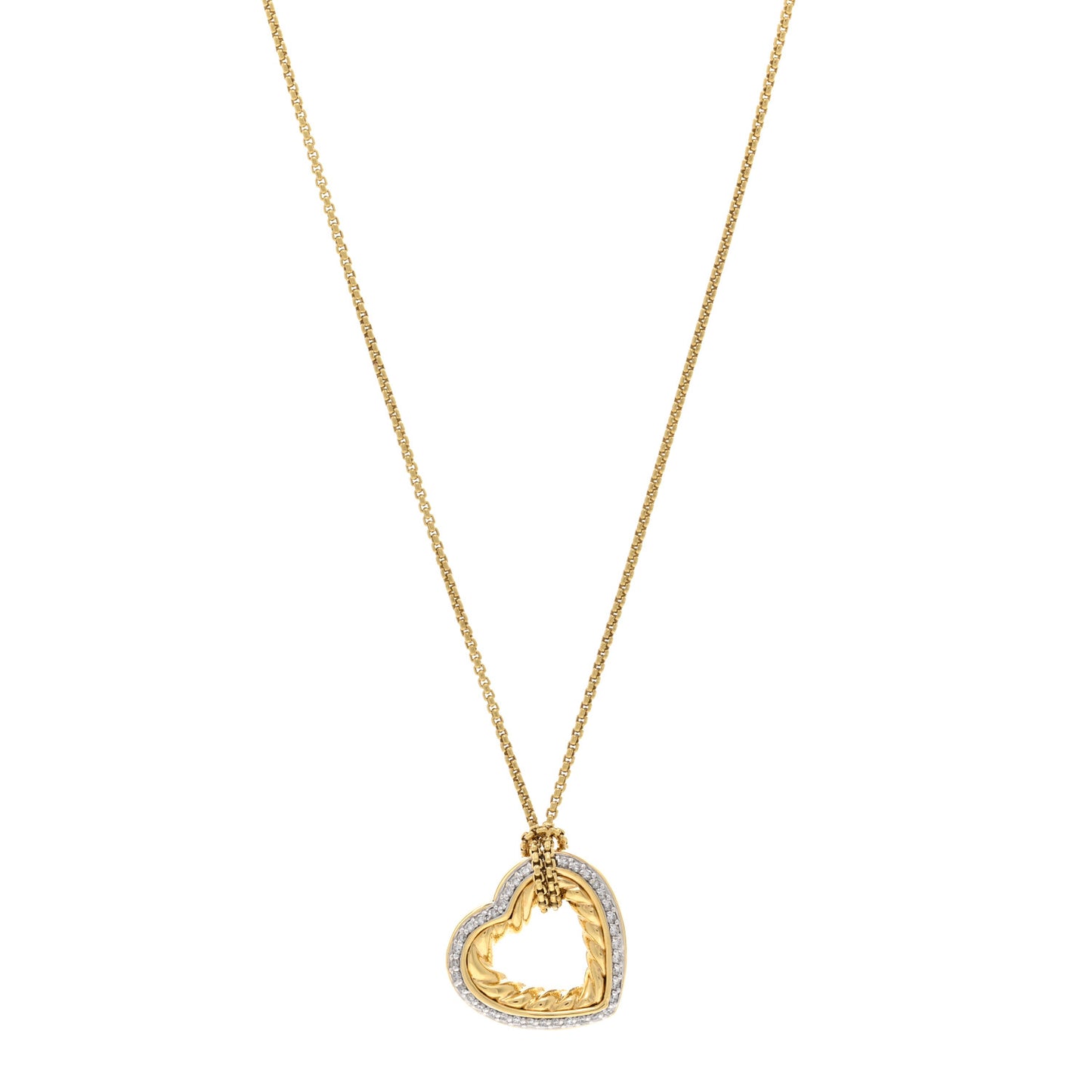 18K Yellow Gold Diamond Large Open Heart Cable Pendant Necklace