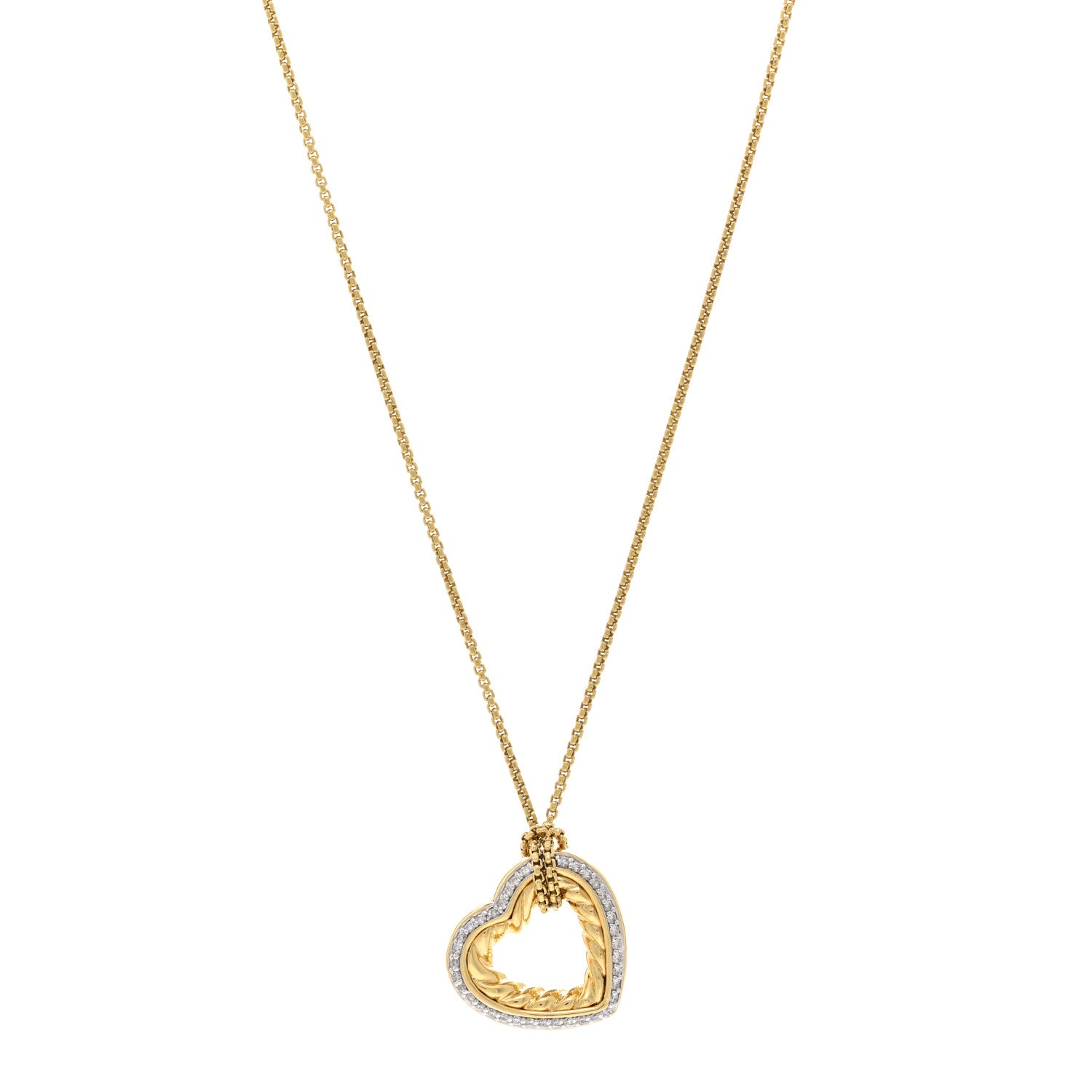 David Yurman 18K Yellow Gold Diamond Large Open Heart Cable Pendant Necklace 1 of 4