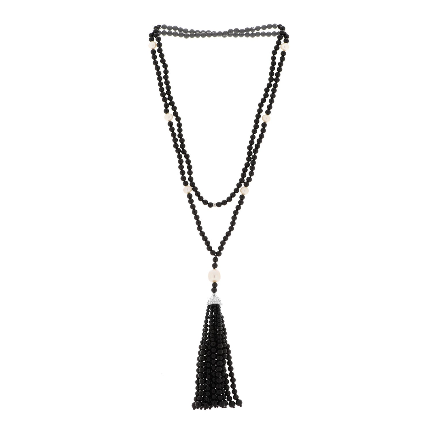 Tiffany Sterling Silver Black Onyx Freshwater Pearl Ziegfeld Tassel Necklace 3 of 6