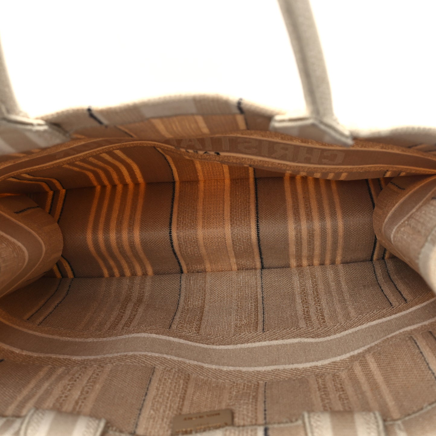 Canvas Embroidered Large Stripes Book Tote Beige