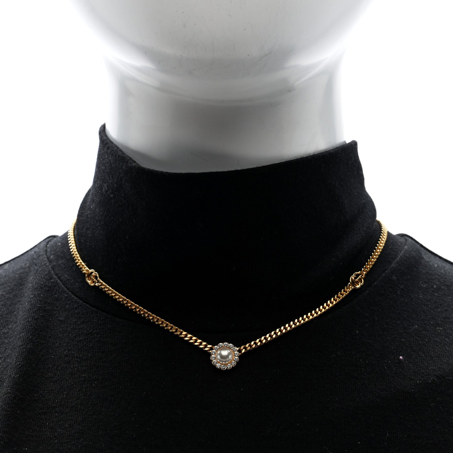 Crystal Pearl Double G Marmont Flower Necklace Gold
