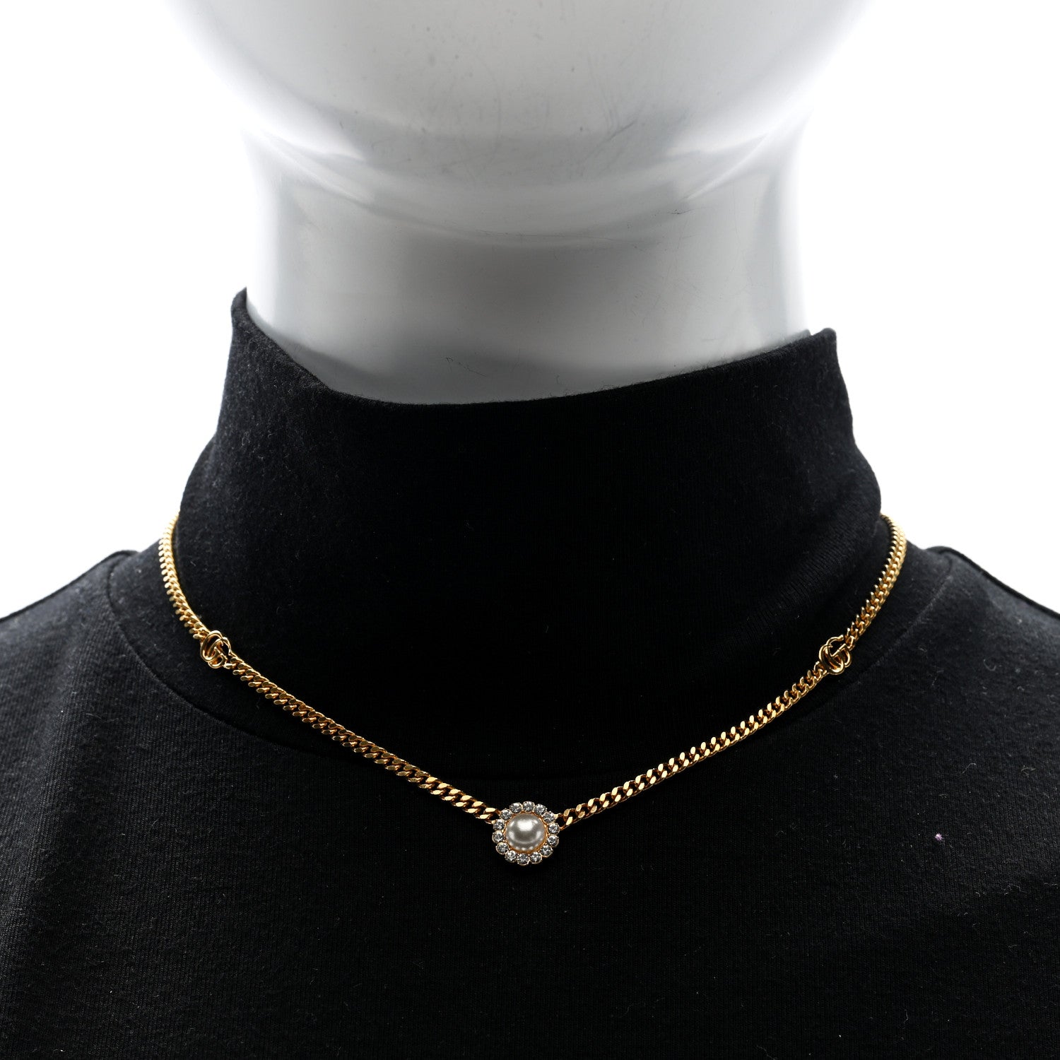Gucci Crystal Pearl Double G Marmont Flower Necklace Gold 2 of 4