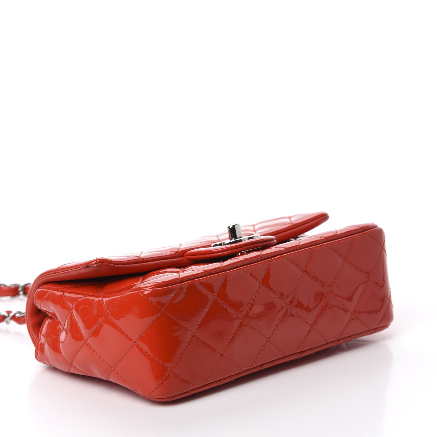 Patent Calfskin Quilted Mini Rectangular Flap Red