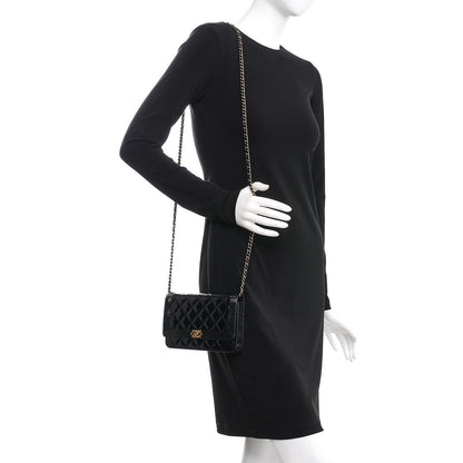 Chanel Patent Calfskin Quilted Boy Wallet On Chain WOC Black 2 of 8