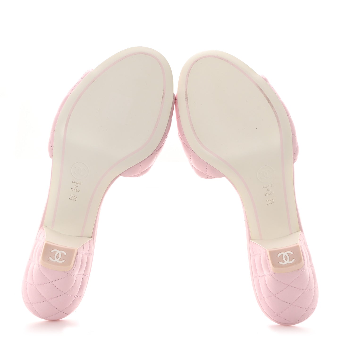 Lambskin Quilted Textured CC Mules 39 Light Pink