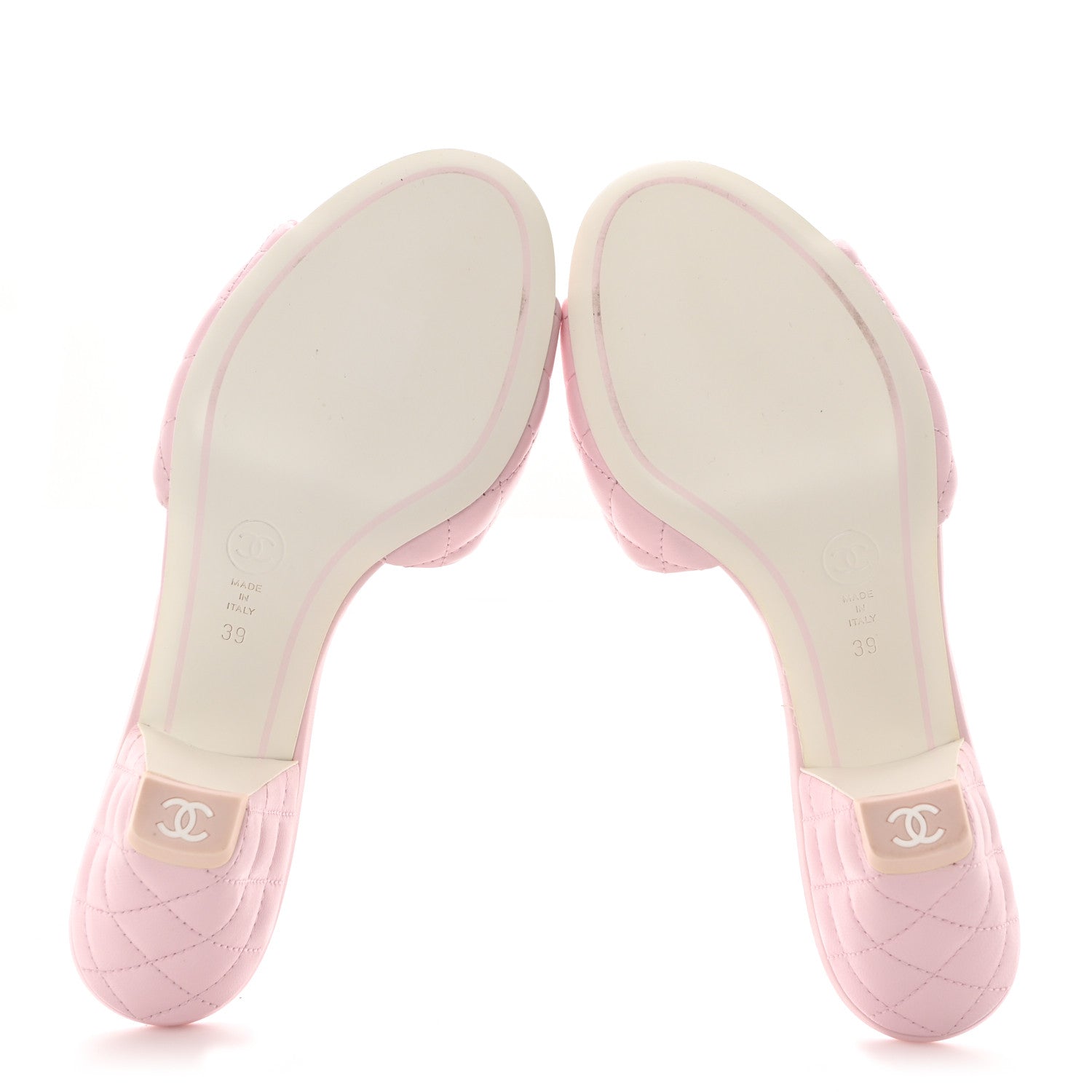 Chanel Lambskin Quilted Textured CC Mules 39 Light Pink 5 of 10