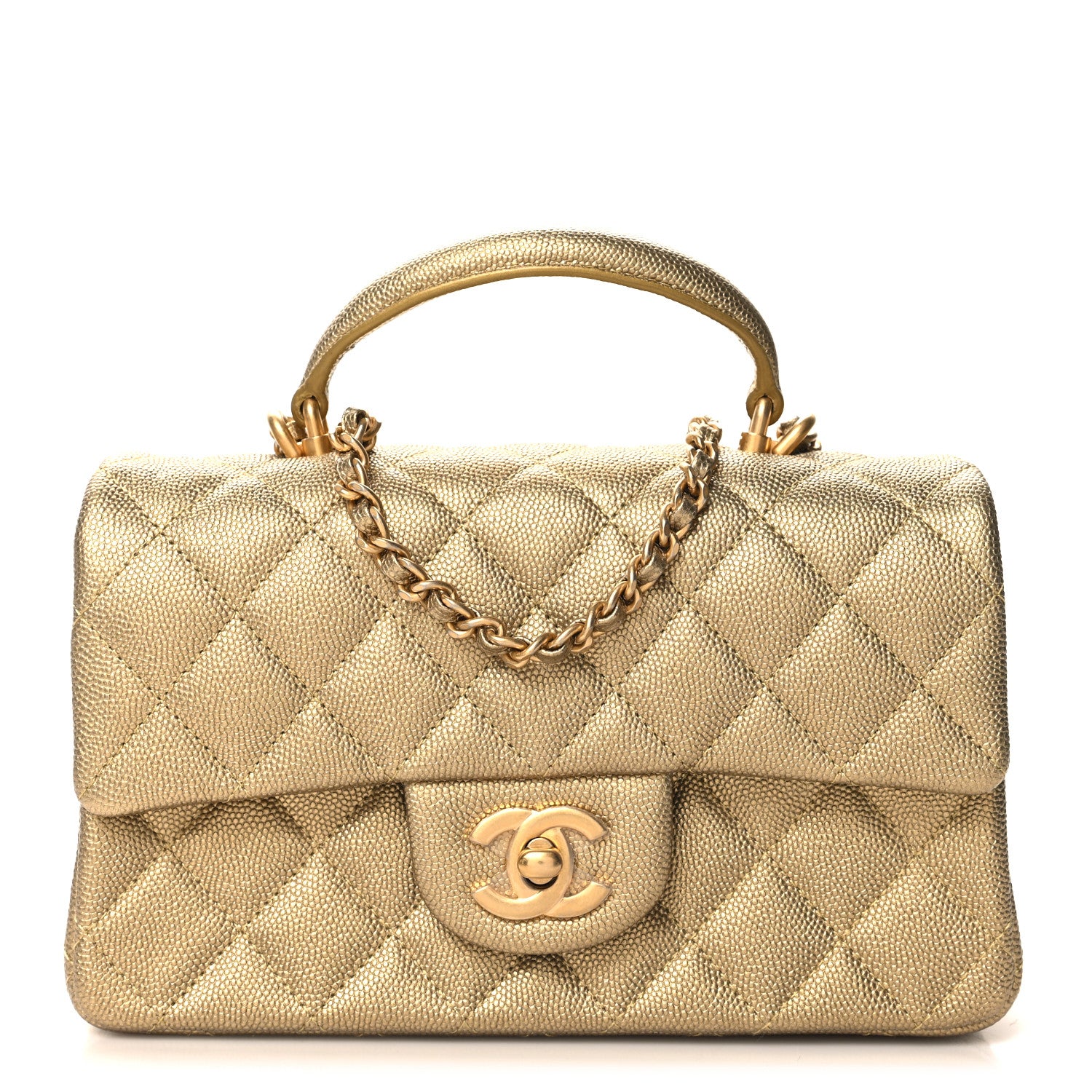 Chanel Metallic Caviar Quilted Mini Top Handle Rectangular Flap Gold 1 of 11