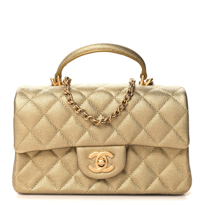Chanel Metallic Caviar Quilted Mini Top Handle Rectangular Flap Gold 1 of 11