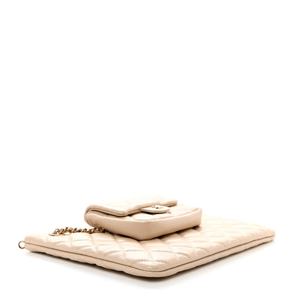 Chanel Iridescent Lambskin Quilted Pouch With Flap Beige 4 of 10