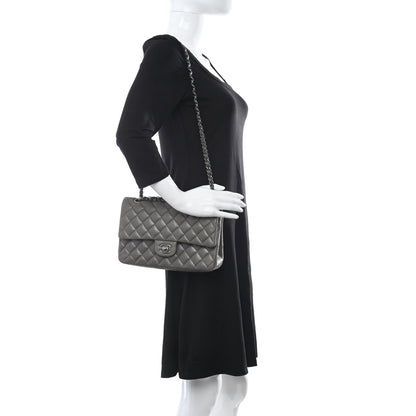 Chanel Metallic Lambskin Quilted Medium Double Flap Pewter 2 of 9