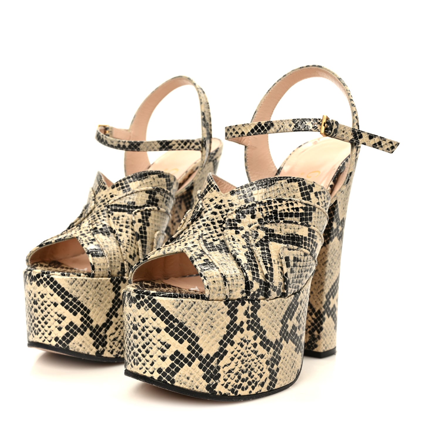 Calfskin Python Print Keyla Platform Slingback Sandals 37.5 Beige Avana